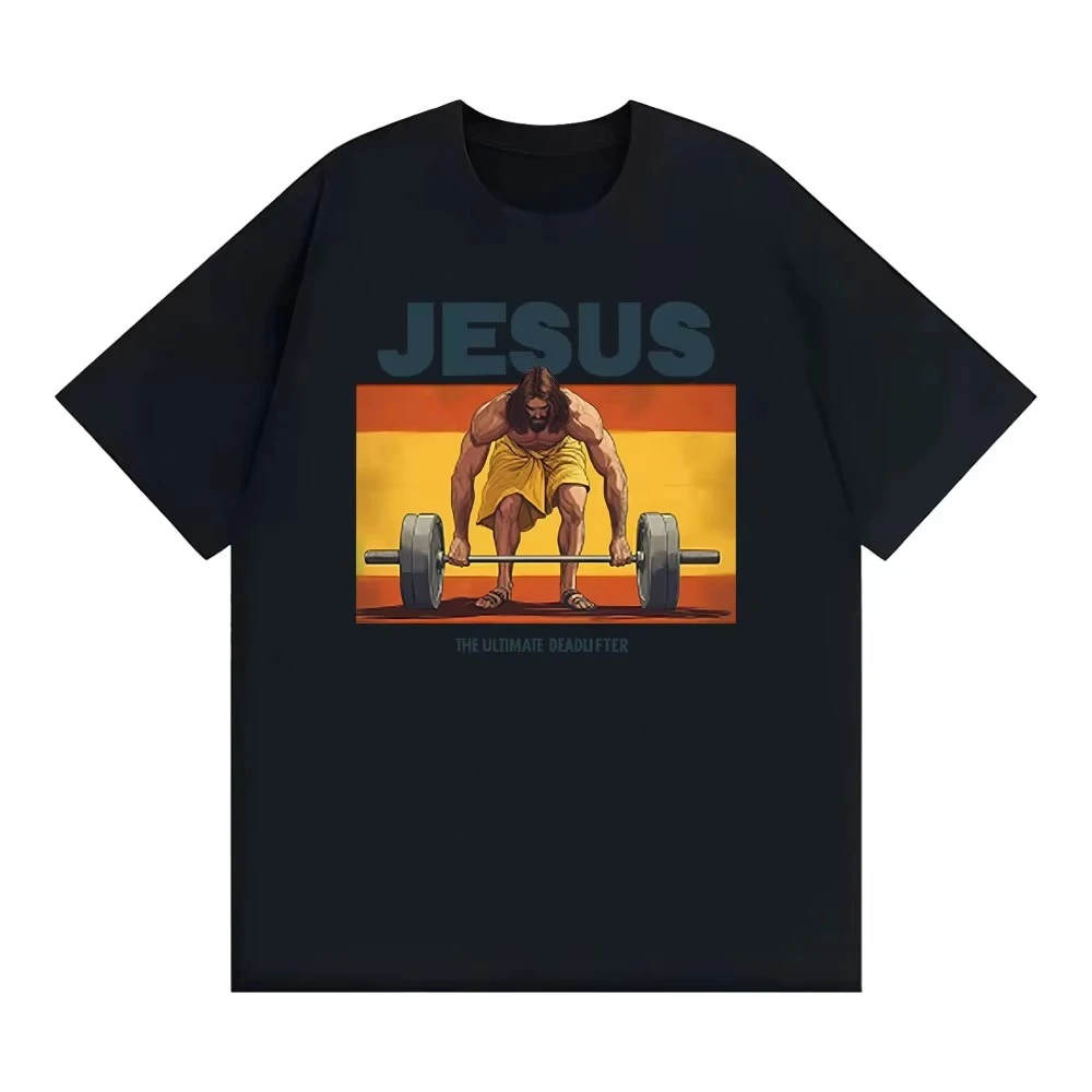 Jesus The Ultimate Deadlifter Meme Gift Funny Unisex Gamer Print T Shirts Men Women Vintage Classic T-shirts Pure Cotton T Shirt