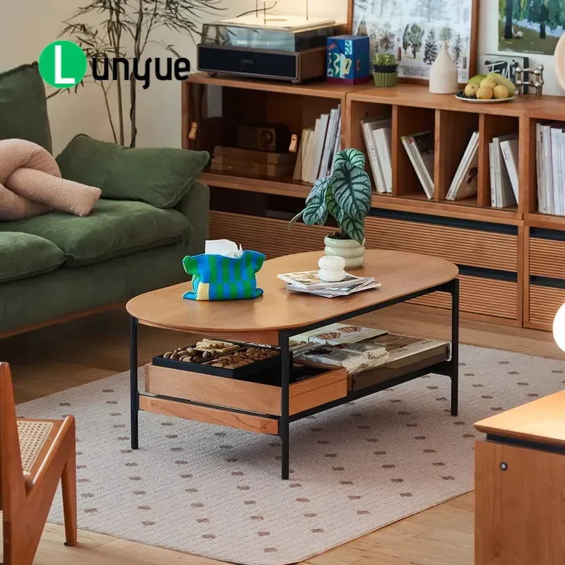Modern Semi-Round Solid Wood Coffee Table White Black Decorative Design Living Room Home Furniture Sturdy Durable
