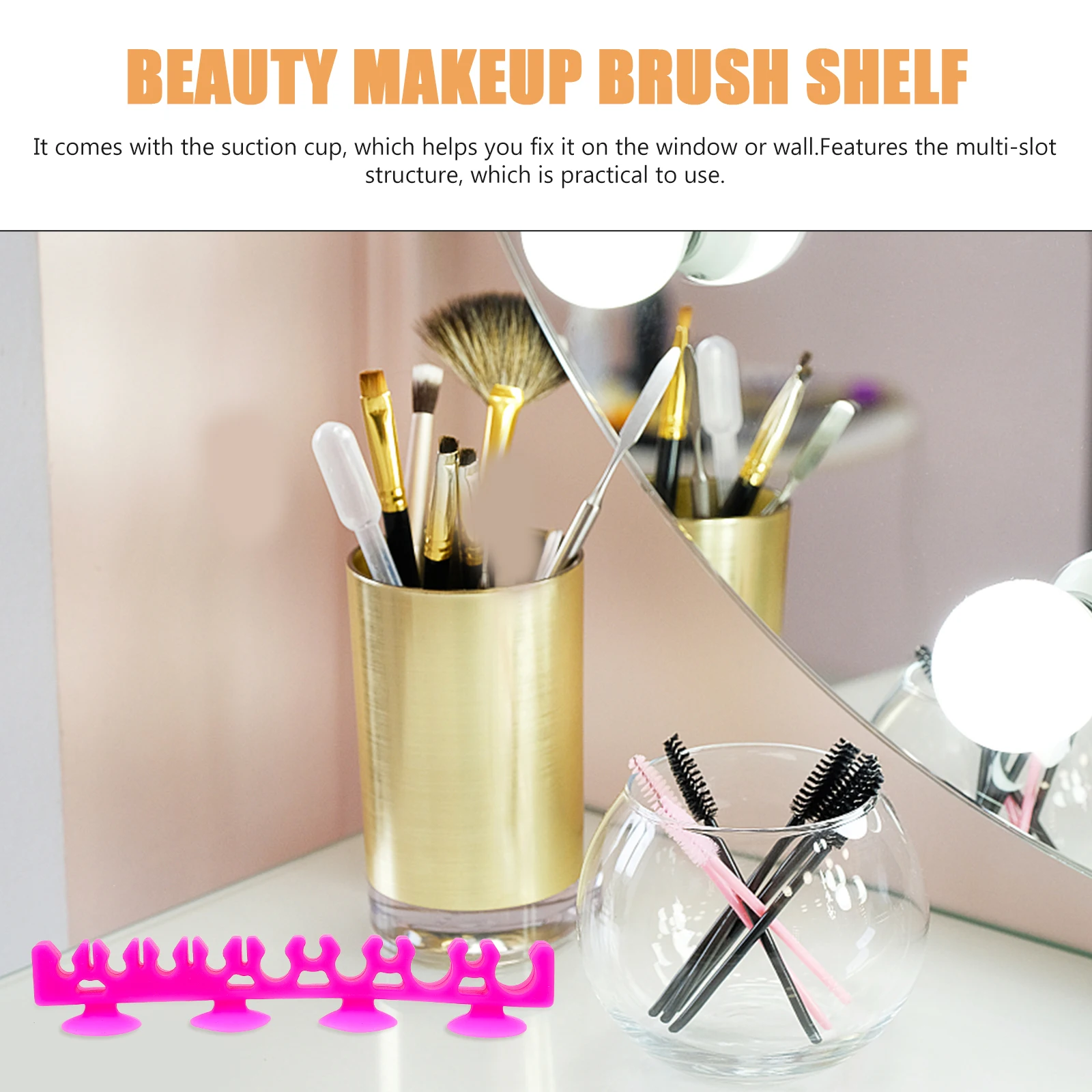 

Makeup Brush Organizer Rack Multi-Slot Brush Holder With Suction Cup For Wall Window Mounting Makeup Tool Storage Shelf