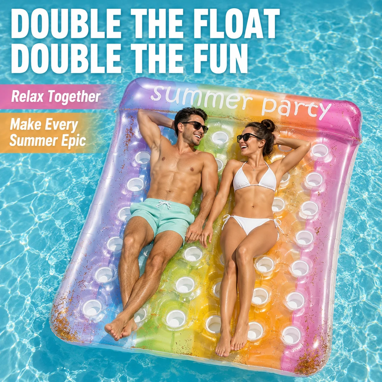 Materassino Gonfiabile Trasparente Oversize per 2 Persone, Galleggiante per Piscina, Ideale per Feste Estive in Spiaggia e Piscina