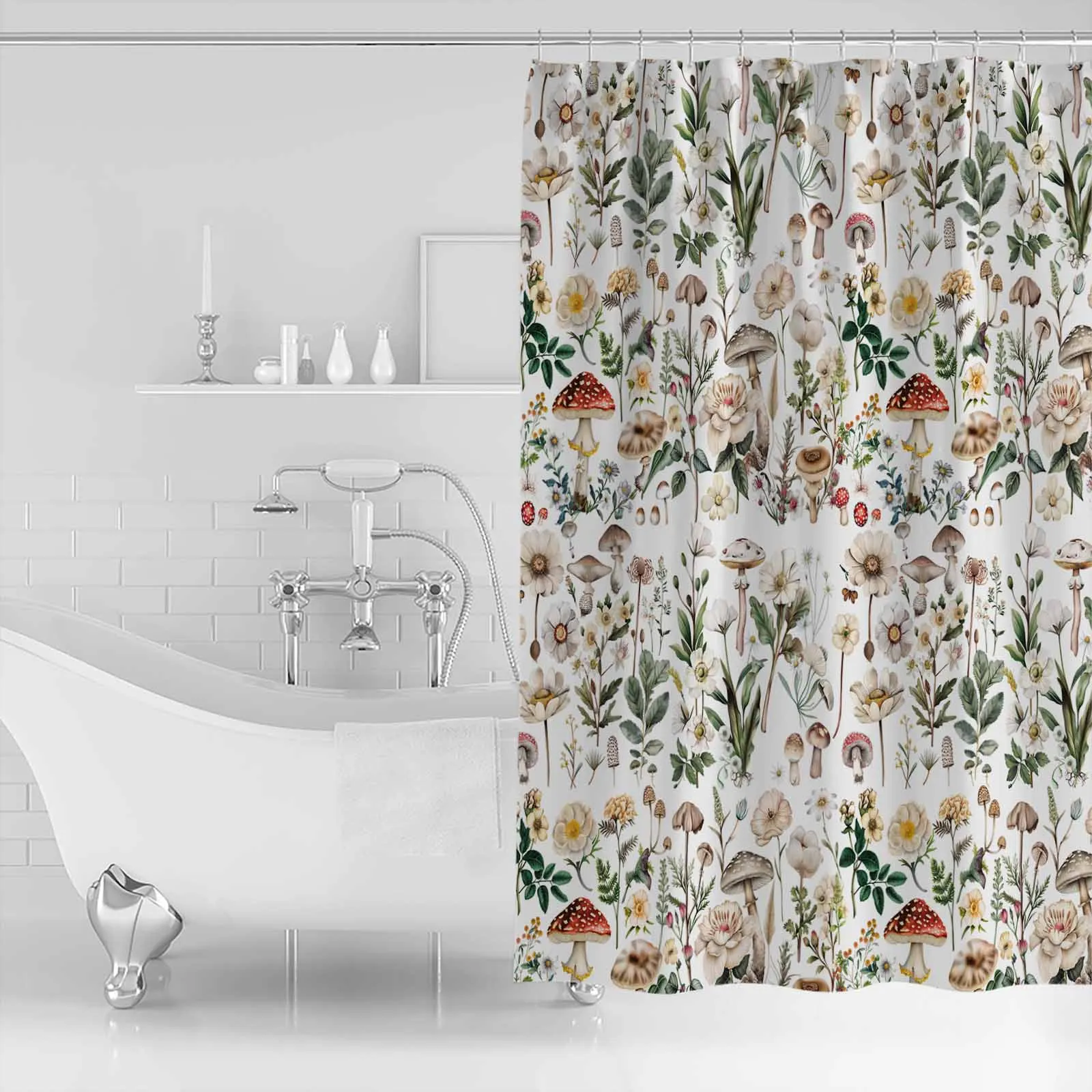 Mushroom Plant Flower Watercolor Retro Shower Curtains Waterproof Bath Curtains Home Decor Modern Luxury Bathroom Curtain