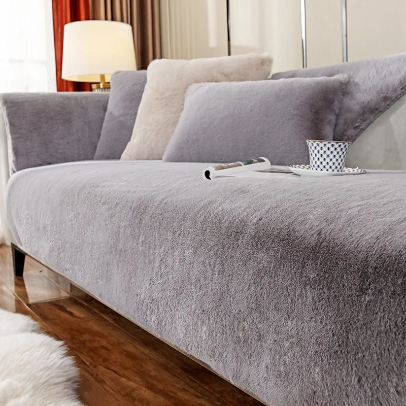 1/2/3/4 Seat Winter Sofa Cushion High-grade Rabbit Fur Non-slip Thick Plush Sofa Cover Light Luxury Cushion Cover Towel