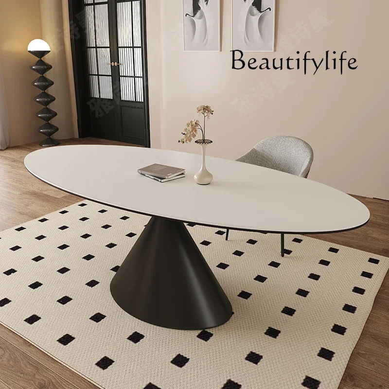 

Nordic rock slab dining table and chair combination minimalist modern light luxury oval simple home art dining table
