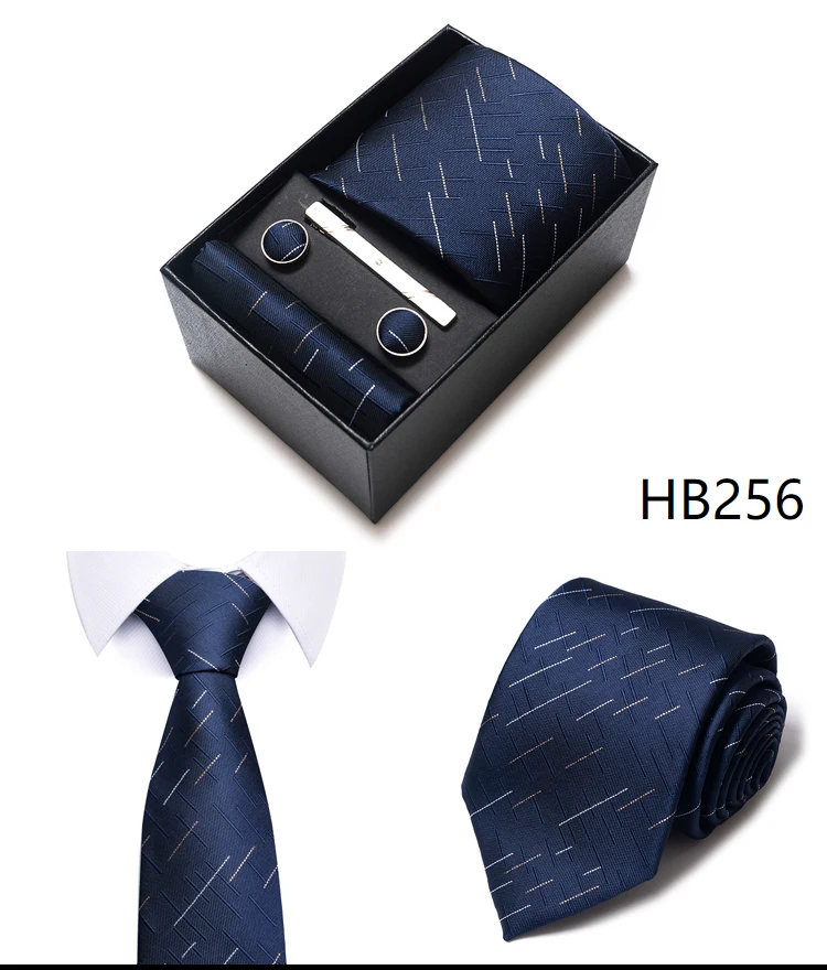 Hochwertige lila gestreifte Krawatte Taschentuch Manschettenknopf Set für Männer Krawatte Urlaub Geschenkbox Anzug Zubehör Hochzeit Gravats – Detail 33