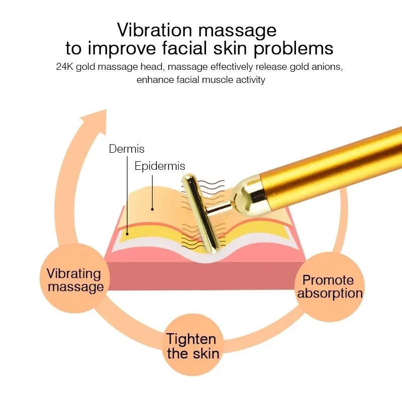 T-Shape 24k Energy Beauty Bar Vibrating Facial Roller Massager Face-lift Devices Skin Tightening Anti-wrinkle Massage Roller