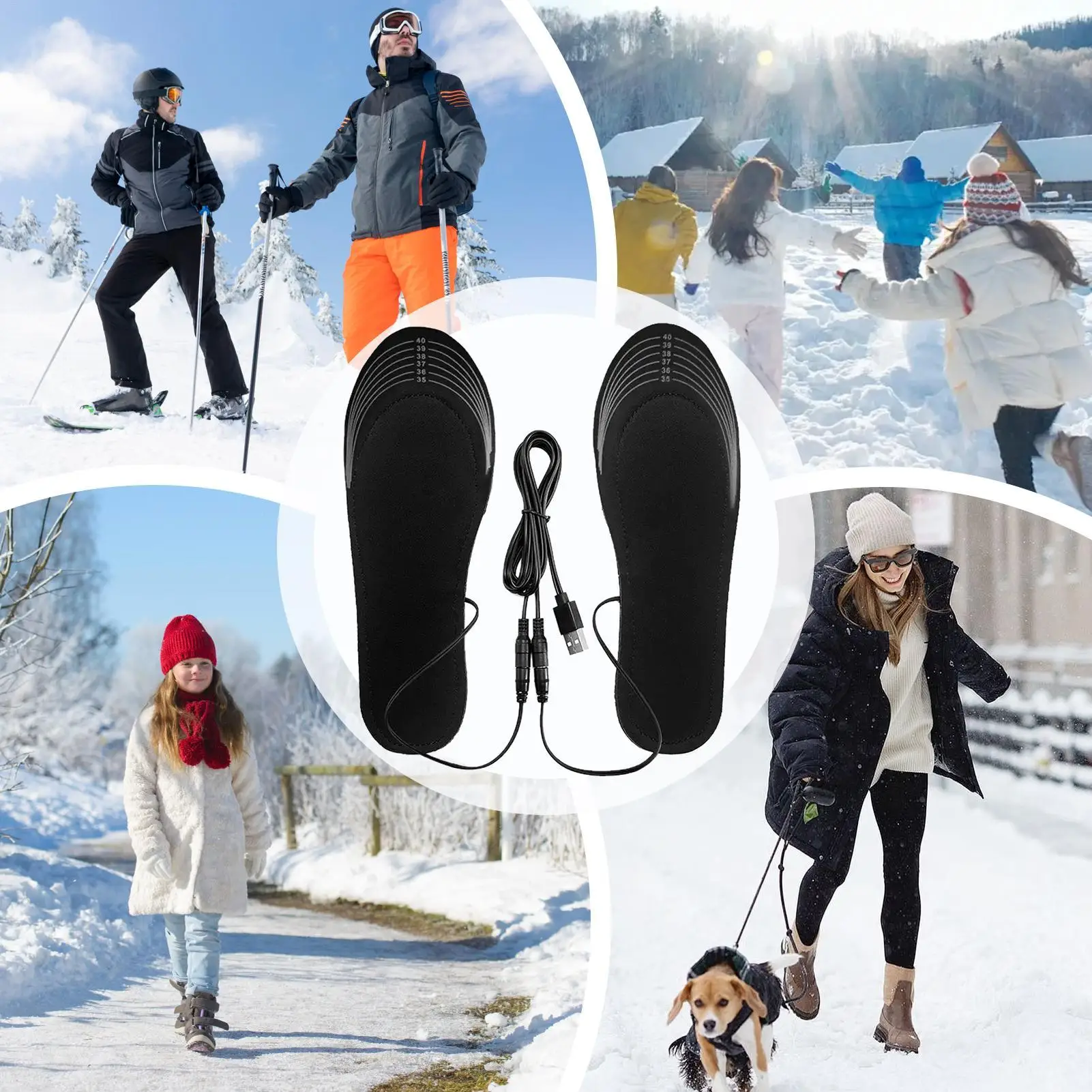Cuttable USB Electrically Heating Insoles Foot Warmer Heating Shoe Pad Winter Electric Heated Insoles for Women Men
