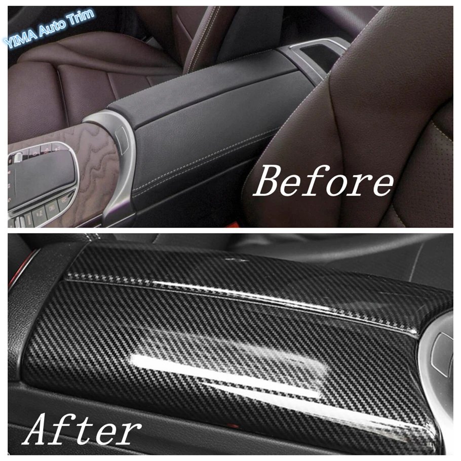 Carbon Fiber Look Car Armrest Storage Box Decor Frame Cover Trim Accessories For Mercedes-Benz C Class W205 GLC X253 2015 - 2021