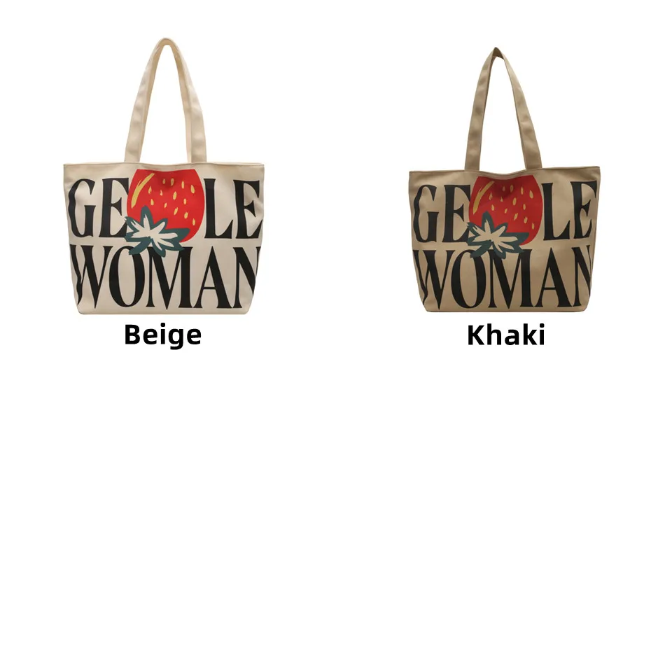 Canvas Shoulder Bag Women Vintage Shopping Bags Zipper Girls Letter Printing Handbags Casual Tote With Outside Pocket