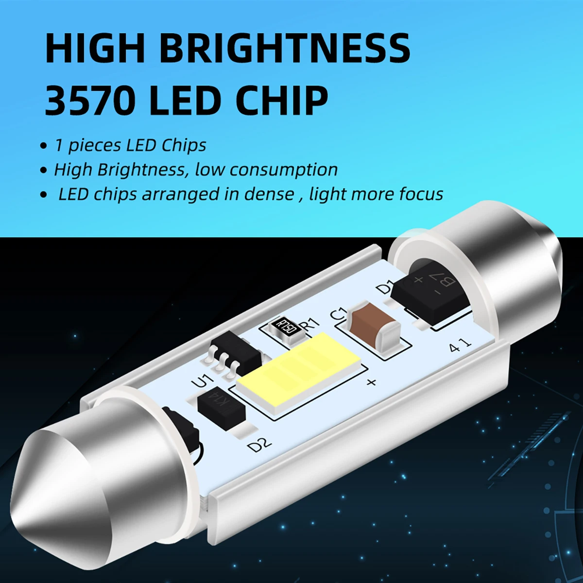 2PCS 12-24V C5W CANBUS LED Festoon 31mm 36mm 39mm 42mm C10W LED Bulb 3570 Chip Car Interior Reading Light White Error Free