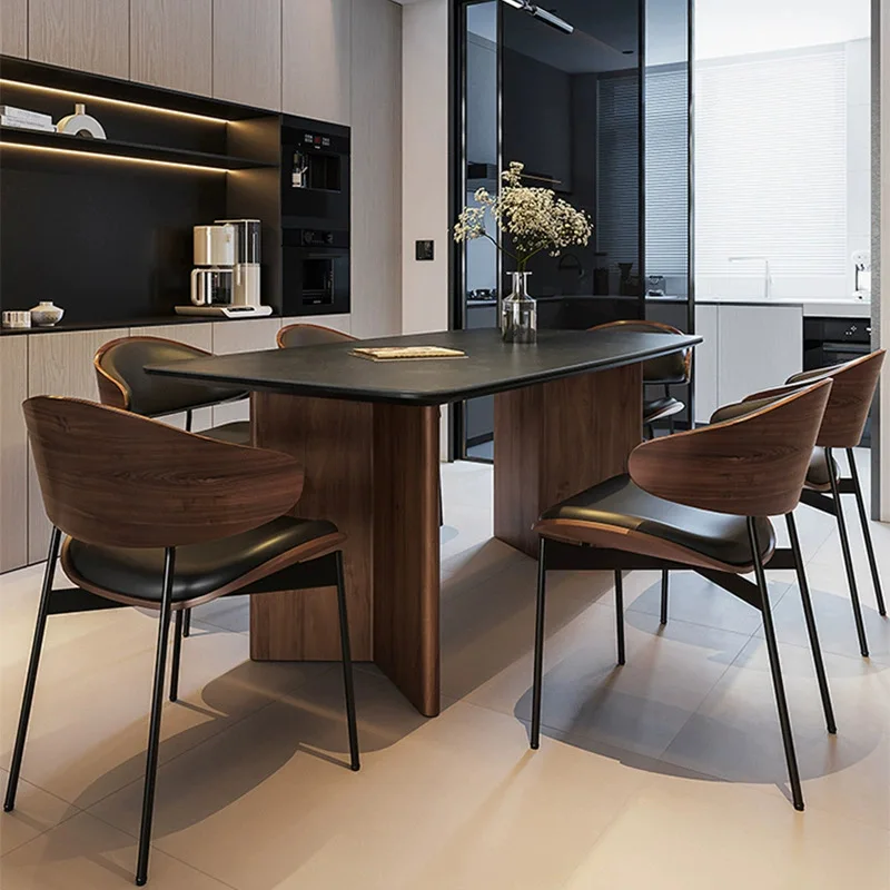 

Solid wood walnut slate modern simple dining table Italian minimalist high-end sense 2024 new high-end dining table and chair gr