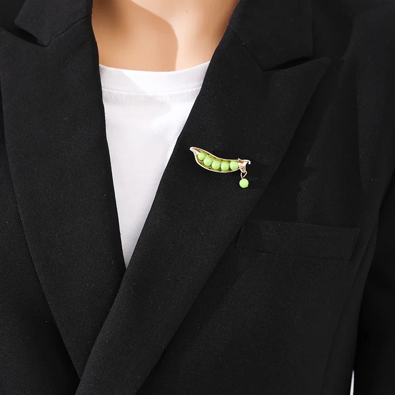 Green Fresh Cute Realistic Pea Brooch Pin Women's Sweater Jacket Accessories Green Plant Vegetable Badge