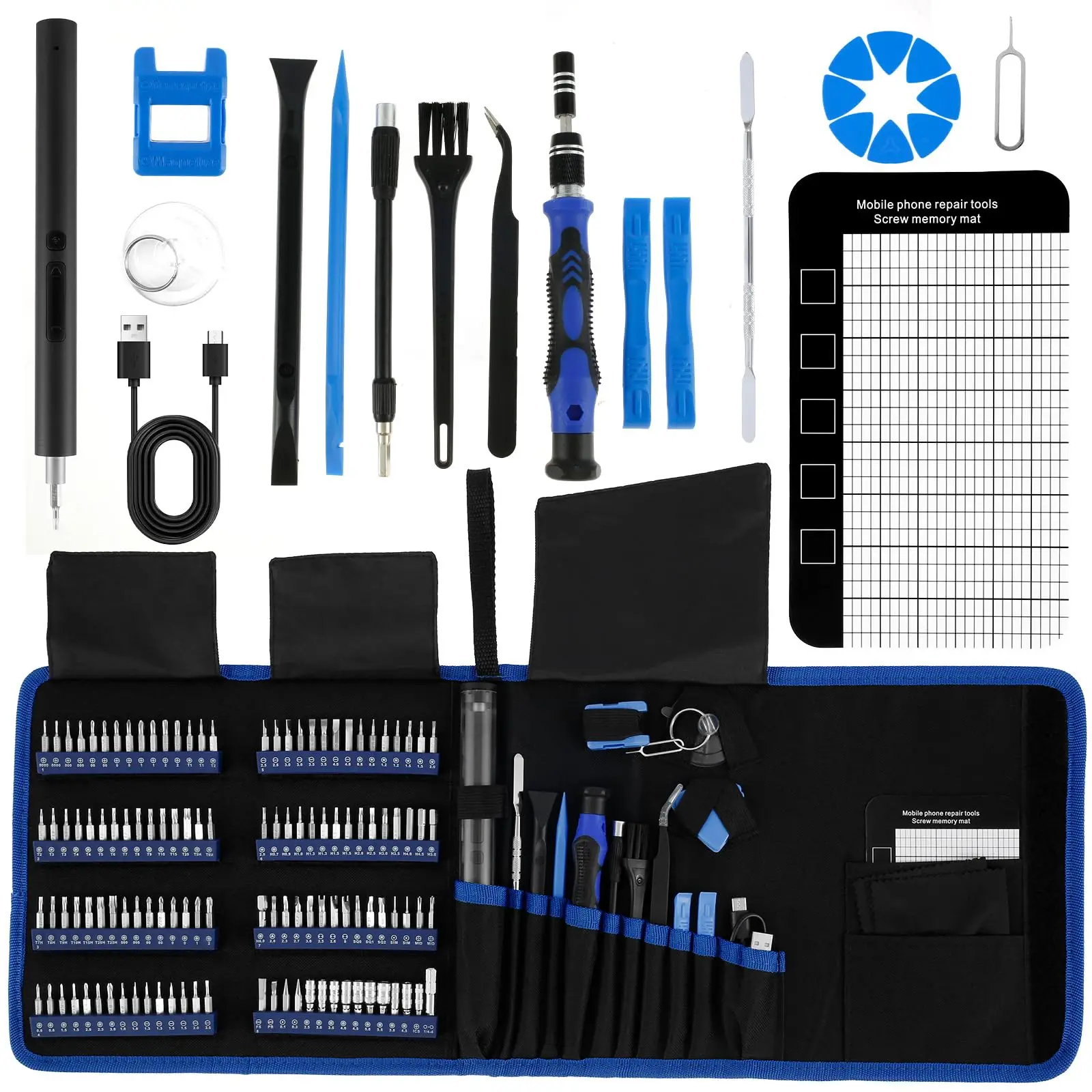 142 in 1 Precision Electric Screwdriver Set Type-C Rechargeable Combination Bag Professional Repair Tool for PC iPhone Watch