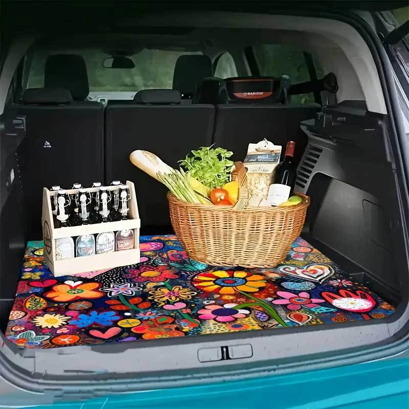 VIKAMA Colorful Graffiti Floral Trunk Mat Anti Slip Universal SUV Cargo Liner Washable Car Interior Mat
