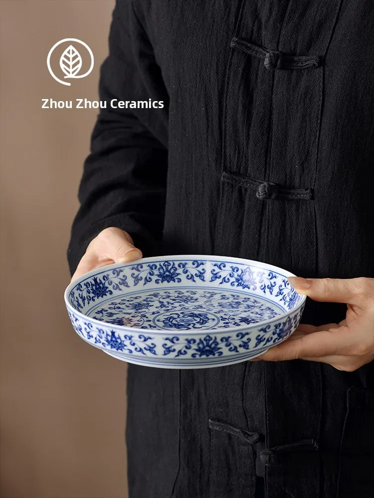 

Подставка для чайника и чайный поднос Jingdezhen Qi Cheng Tang с сине-белым узором лотоса, круглый диск для хранения, с мягкой подкладкой