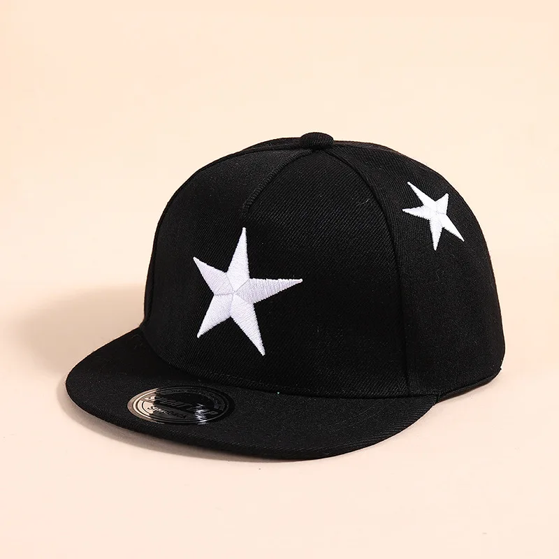 1pc children\'s five-pointed star embroidered baseball cap fashionable street hip-hop hat flat brim hat casual sun visor cap