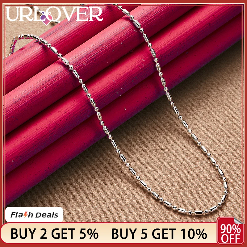 

URLOVER 925 Sterling Silver 16/18/20/22/24/26/28/30 Inch Bamboo Bead Chain Necklace For Women Engagement Wedding Fashion Jewelry