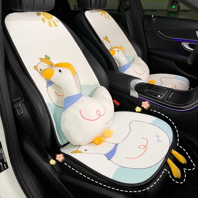 New High Quality 3D Breathable Mesh Cartoon Cute Duck Fart  Rear Cushion Five Seat Car Universal Car Seat Cushion Cover