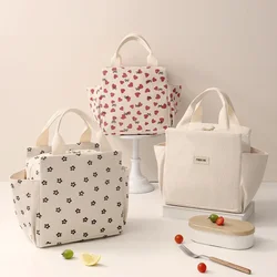 Corduroy Lunch Bag Thermal Insulation Lunch Box Storage Handbag Multifunctional Kid School Cooler Bag Picnic Food Pouch Gift