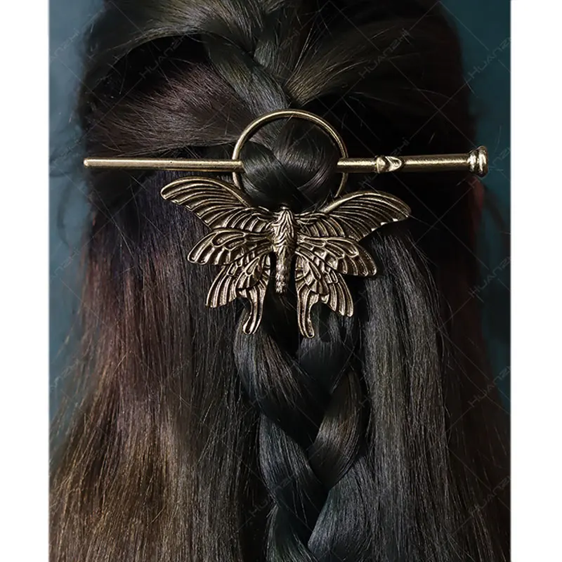 Gothic Vintage Moth Butterfly Skeleton Moonstone Antlers Hair Sticks for Women Party Punk Masquerade Jewelry HUANZHI 2023 NEW