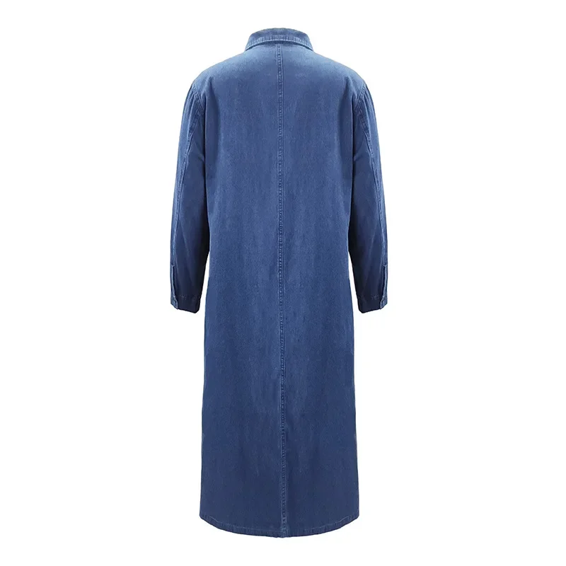 Women Long Dress Single Breasted Full Sleeve Denim Dresses Solid Turn Down Collar Splice Slim Fit Vestidos Casual Autumn