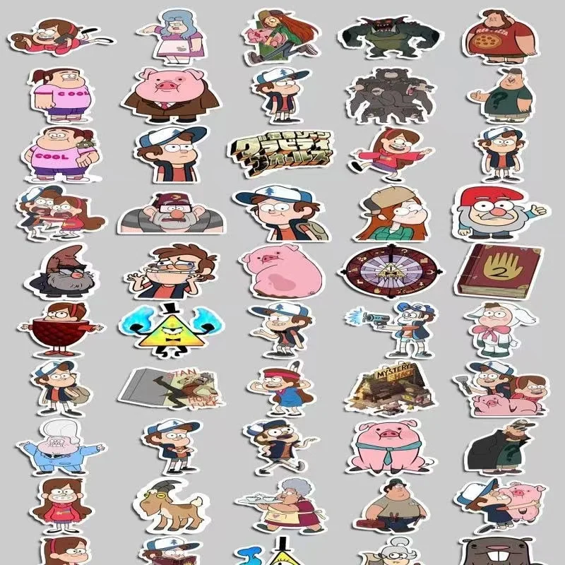 50pcs Animated Gravity Falls Stickers Suitcase Water Cup Guitar Scooter Stationery Refrigerator Mobile Phone Decoration Stickers