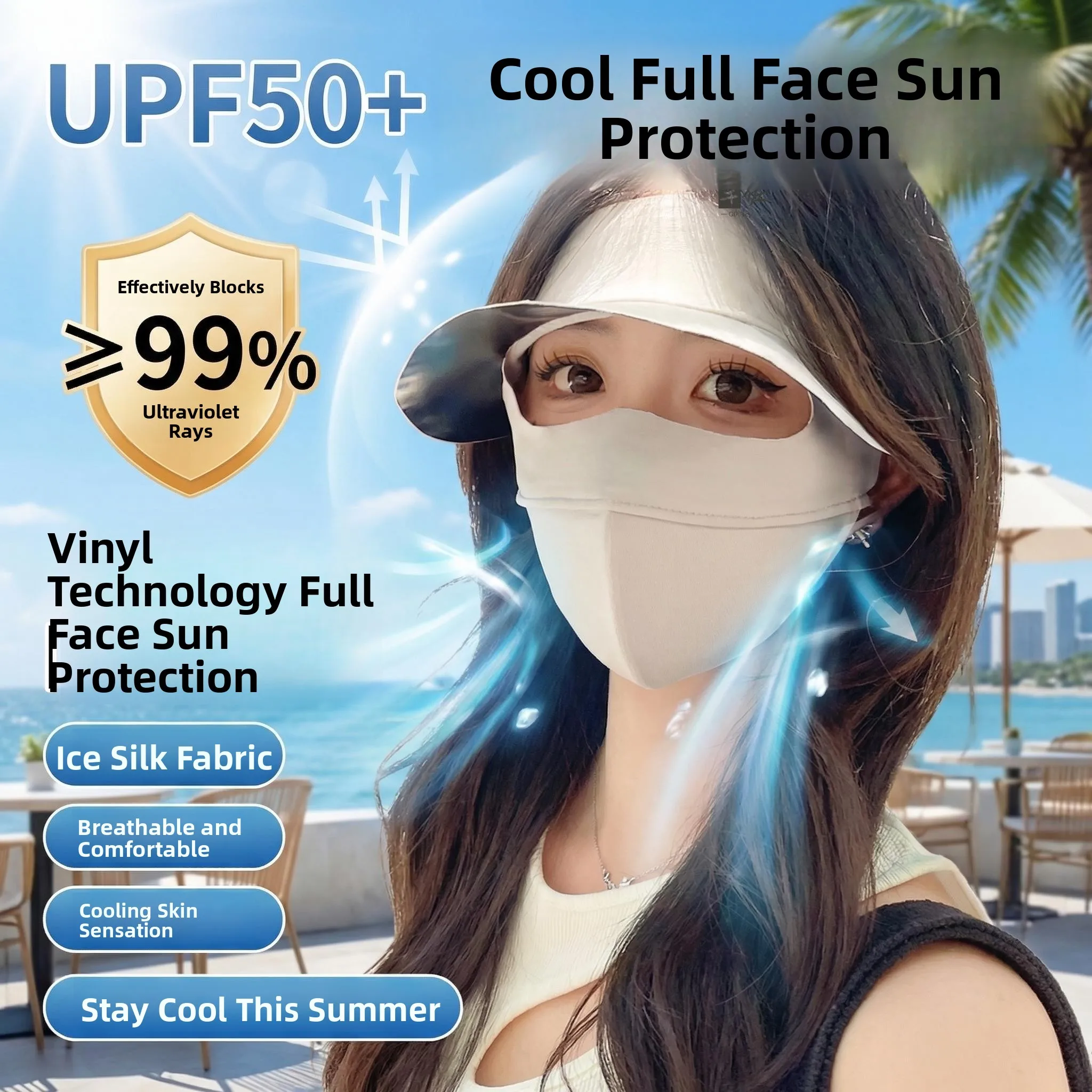 

Women's Sun Protection Mask Lightweight Breathable UV Protection Face Covering Full Face Sunshade Medical Environment Suitabl...