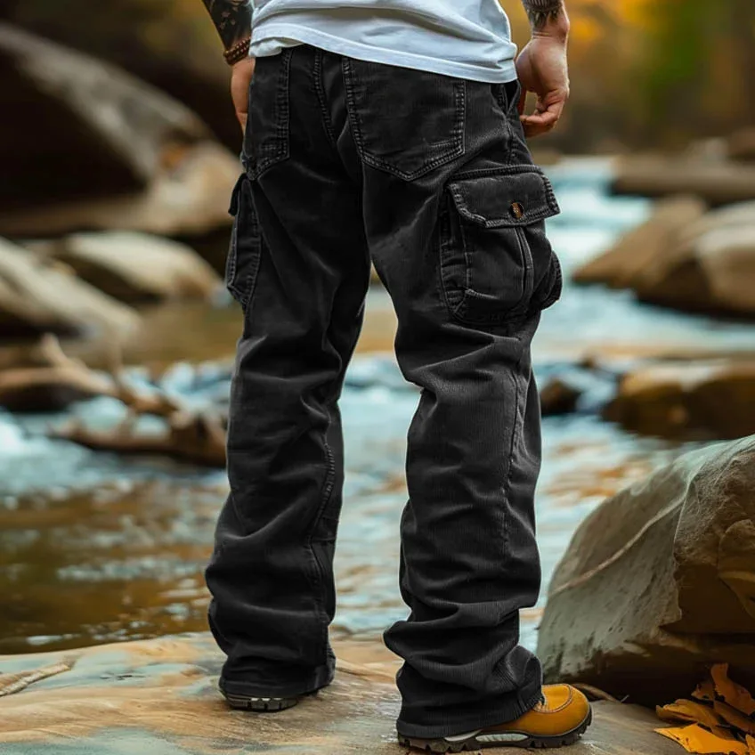 Cord-Cargohose, weite, lockere Retro-Hose, Mehrzweck-Arbeitskleidung mit mehreren Taschen, lässige Streetwear-Hose mit geradem Bein