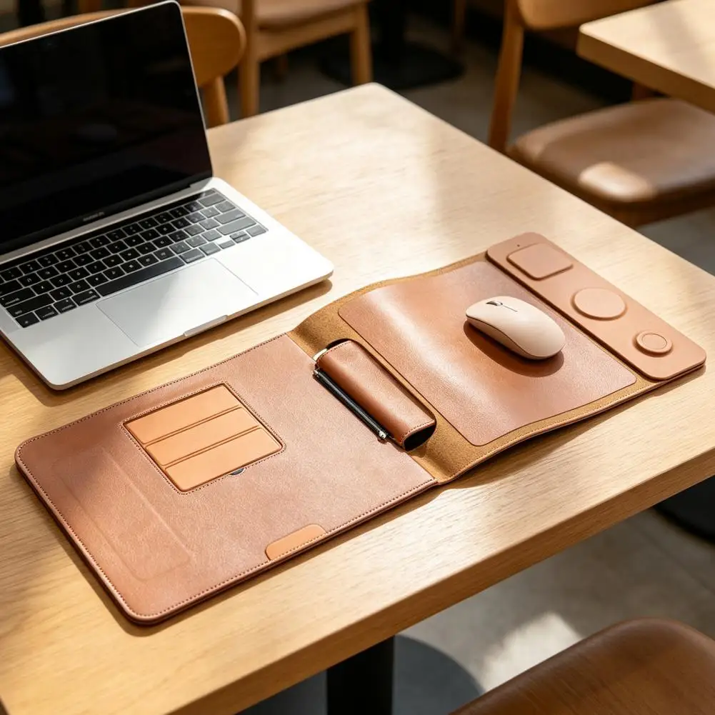 Portable Workstation for Digital Nomads Wireless Charging Laptop Bag 3-in-1 Magnetic Charging Organizer Portable Faux Leather