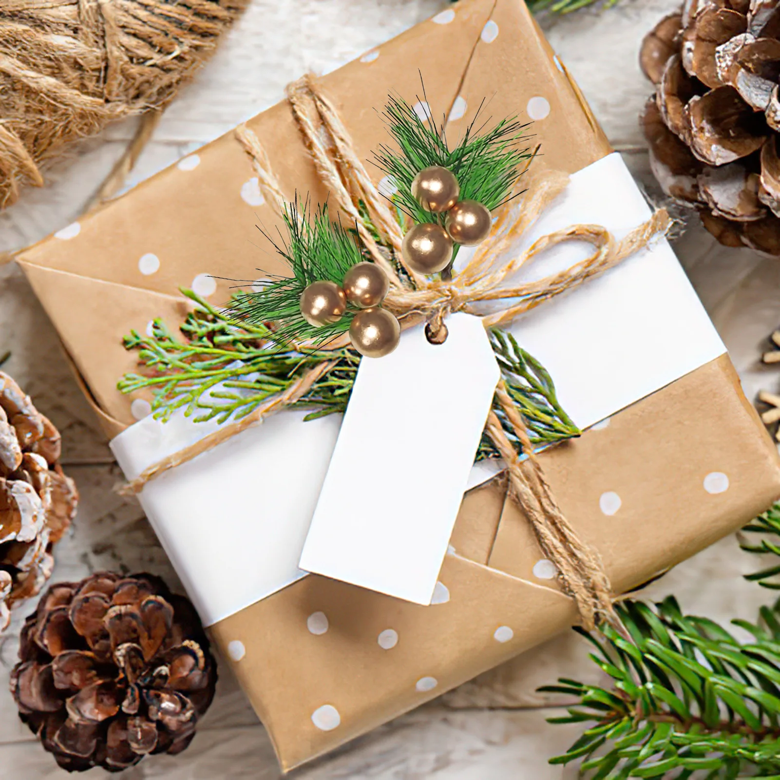 

Simulated Pine Branch Exquisite Red Golden Berry Pine Needle Ornament DIY Garland Wreath Accessory New Year Party Decorations