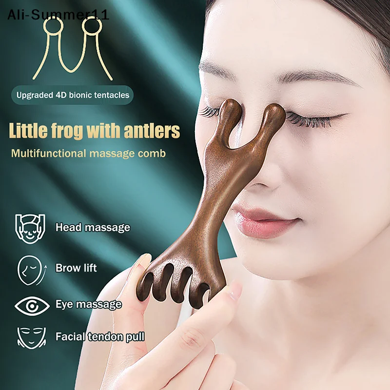 【D11】Sandalwood Scalp Massager Sandalwood Deer Antlers Wide Tooth Comb Meridians Dredging Scalp Facial Massage Comb Gua Sha Comb