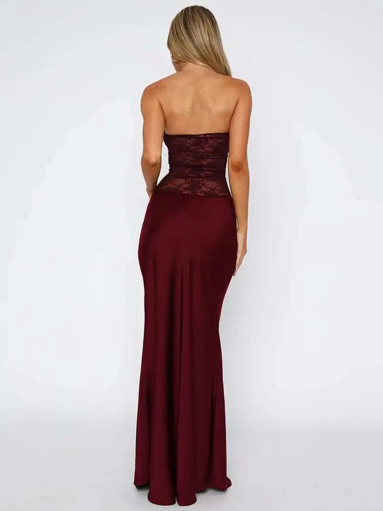 JULISSA MO Patchwork เซ็กซี่ Sheer Lace ผู้หญิงชุดนางเงือกสีดํา Backless Maxi ชุดฤดูร้อน Slim Elegant Party Clubwear