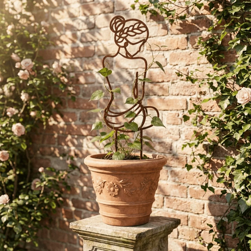 Iron Character Silhouette Plant Stand Strong Load Bearing Weather Resistance Plant Fixed Frame Hollow Out Plant Trellis
