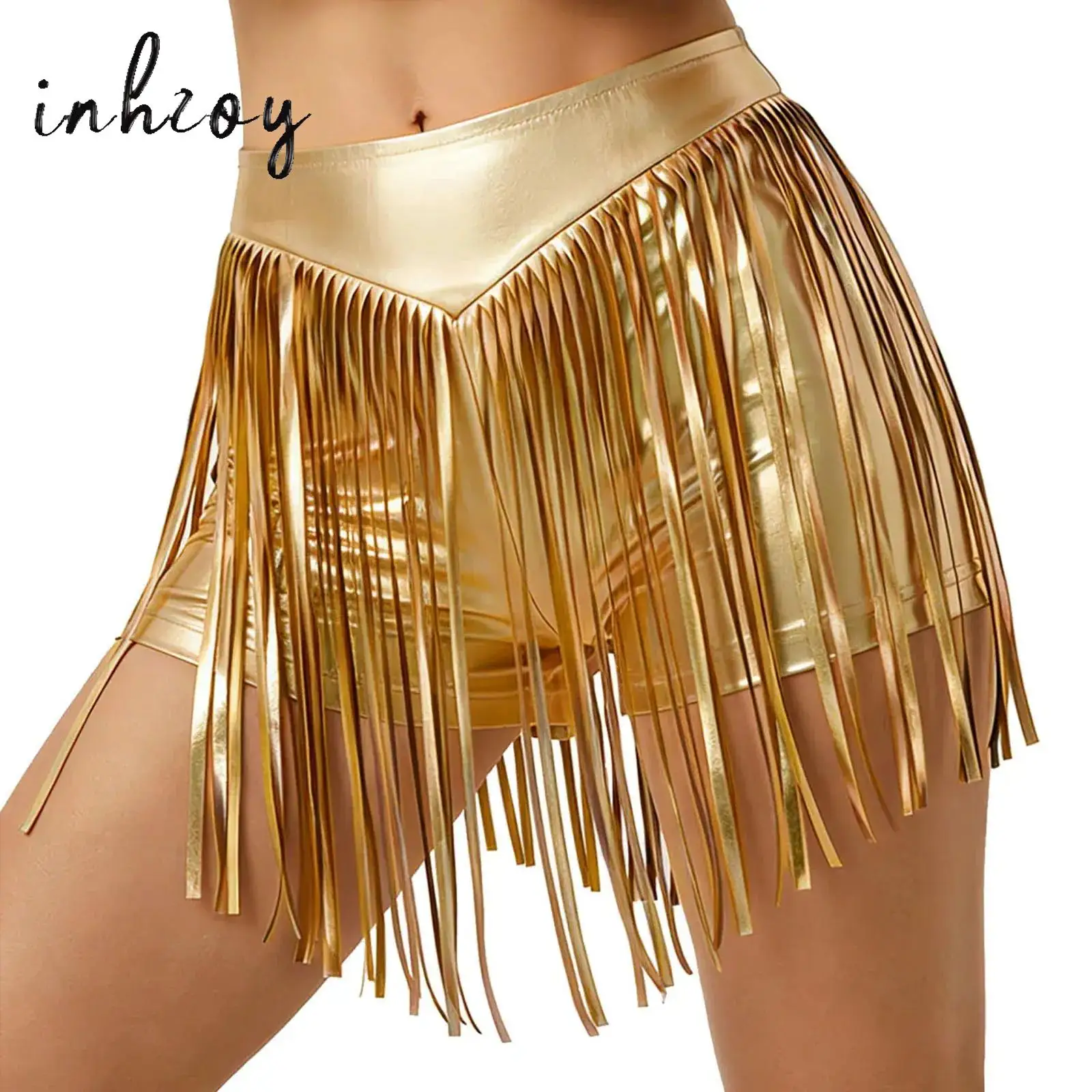 

Популярные женские шорты с кисточками, переливающиеся металлические шорты с высокой талией и бахромой, брюки для девочек, джаз, латинский хип-хоп, танцевальные штаны