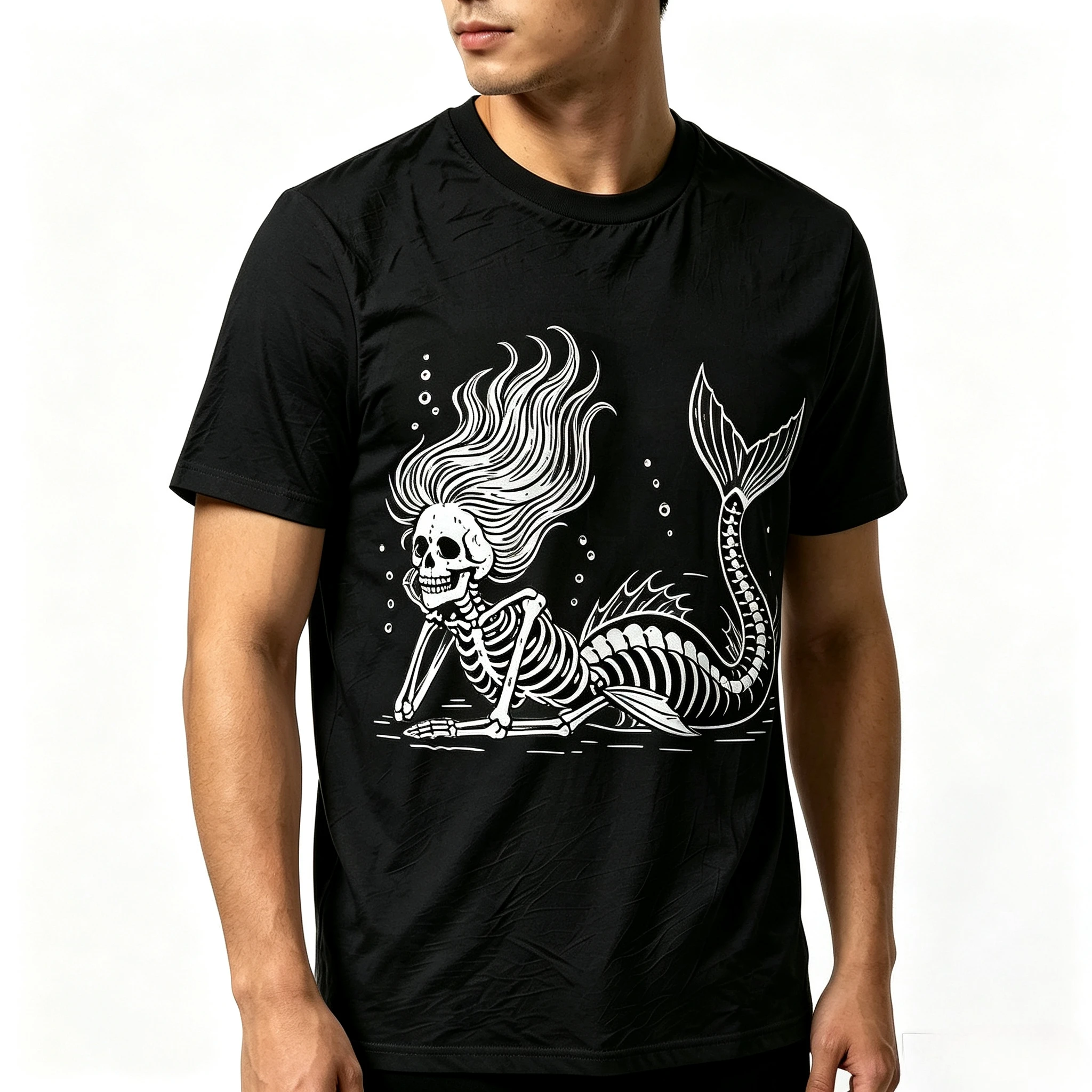 Couple Modal T Shirt Vintage Skeleton Mermaid Print Short Sleeve Tees Unisex Casual Streetwear Summer Couple Tops