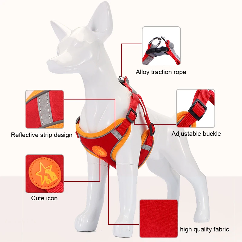 Conjunto de coleira ajustável para cães pequenos e médios, colete refletivo para filhotes de cachorro, cinta peitoral para caminhada ao ar livre