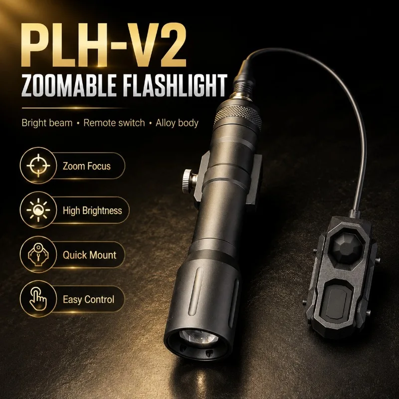 plh‑v2合金製ズーム可能高輝度レールマウント照明懐中電灯（マウス型リモートスイッチ付き）ホビーデコレーションキット