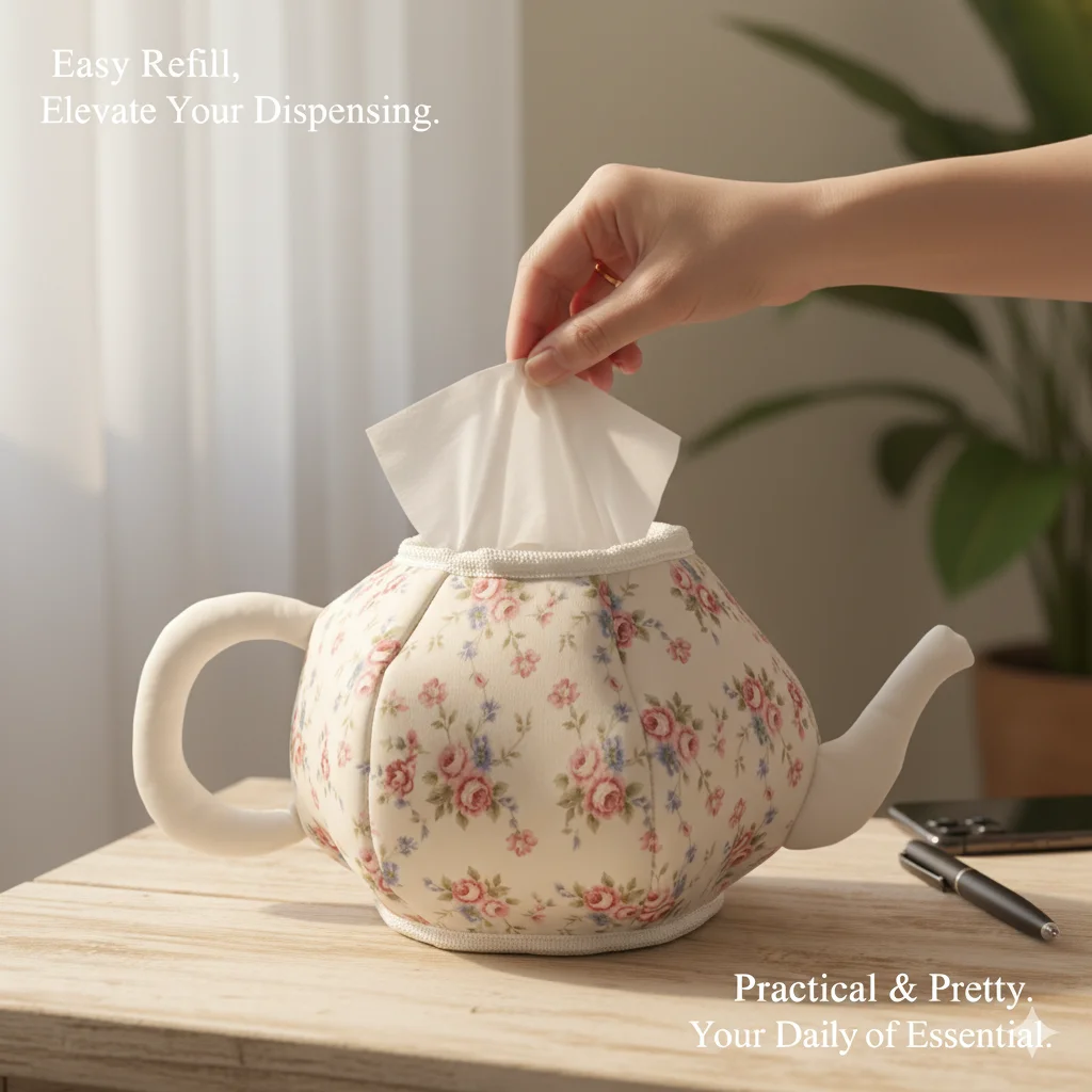 Vintage Floral Teapot Shaped Fabric Tissue Box Decorative Tissue Holder For Living Room Tea Party Mother's Day Gift For Her