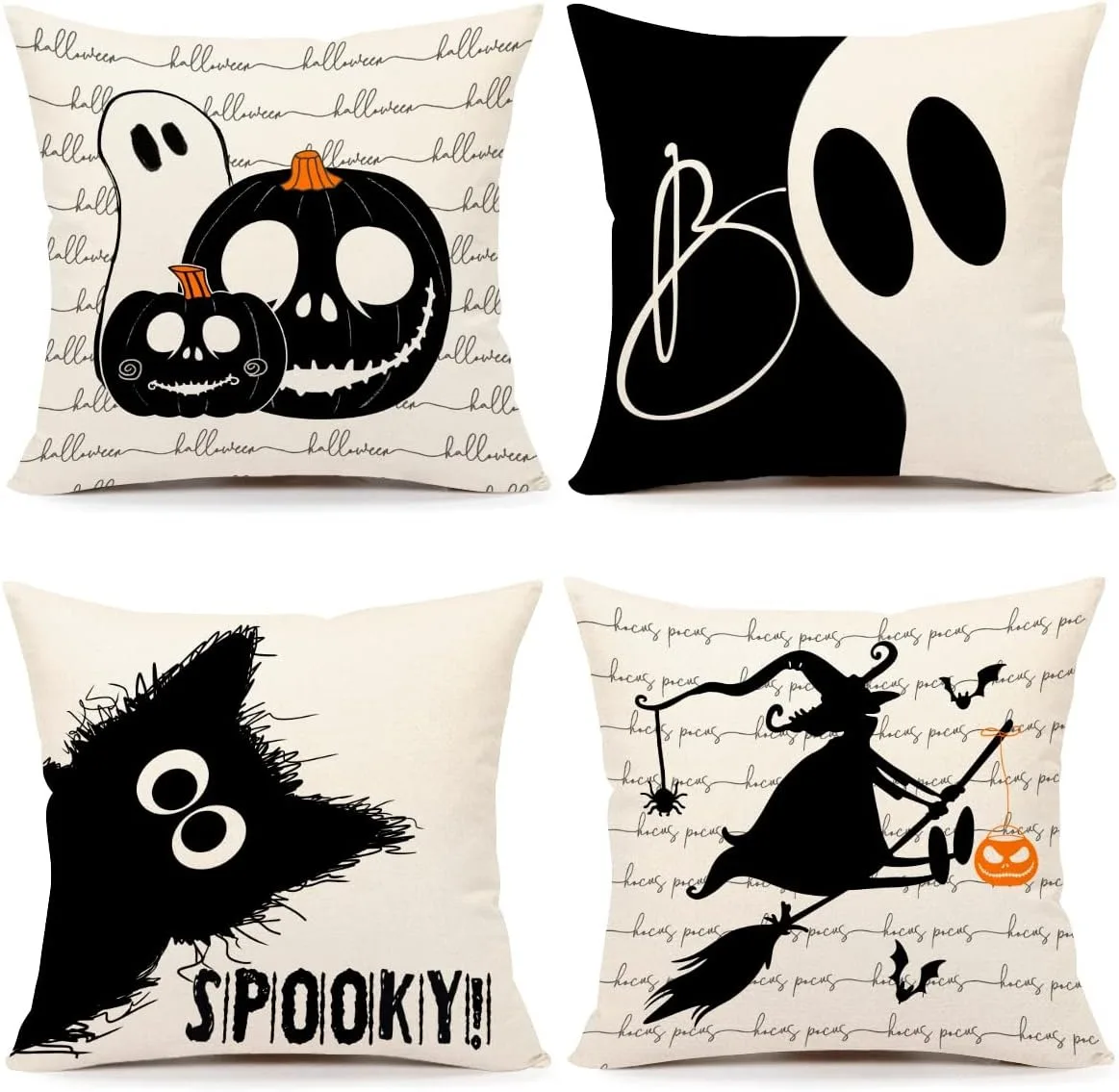 Halloween Themed Pillowcases: Spooky Pumpkins, Ghosts, and Witches! Sofa cushion cover, holiday party decoration, gift