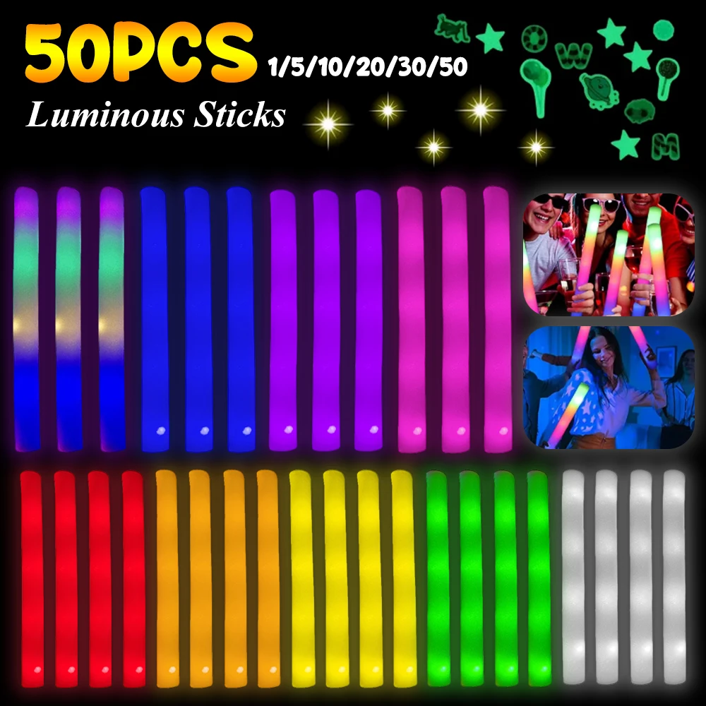 

1/3/5/10/15PCS Light-Up Foam Sticks Sponge Flashing Tube Glow In The Dark Built-in Button Battery Concert Show Party Light Prop