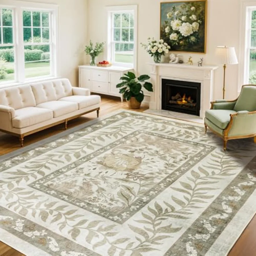

Washable Rug 8x10 Area Rugs for Living Room Stain Resistant NonSlip Backing Floral Design Rug for BedroomDurable UltraThin Vint