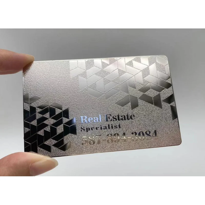 10 0.piecesFactory high quality custom frosted background embossed plating silver stainless steel business card.Custom