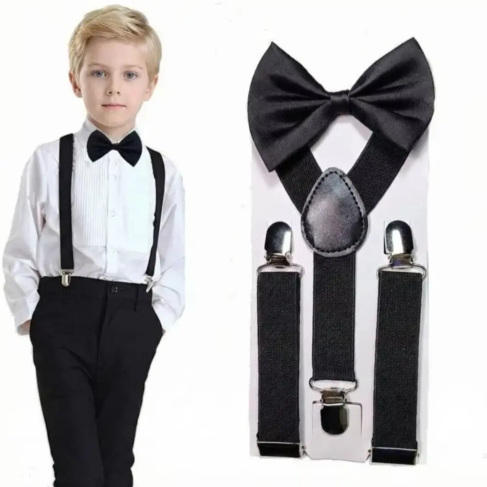 New Adjustable Kids Suspenders Elastic Solid Color Children Belt Suspenders Bowtie