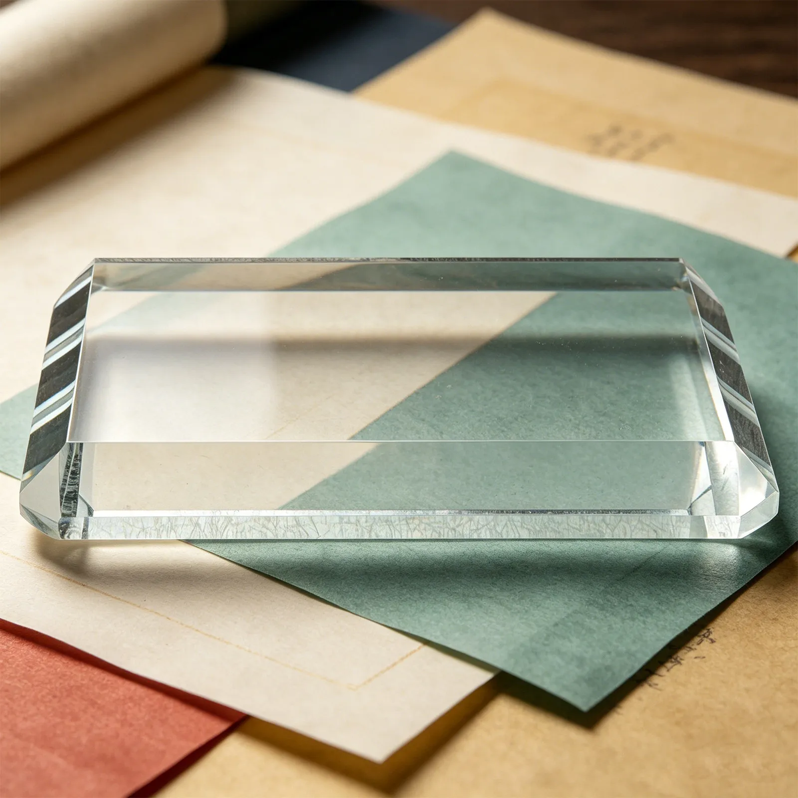 

2Pcs Clear Glass Paperweight 4x2.8 Inch Transparent Rectangular Desktop Paperweight for Office Desk Calligraphy Practice
