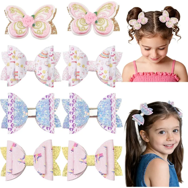 

2pcs Floral Butterfly Hair Clips Embroidered Adorable Shiny Trendy Elegant Accessories Stylish Headwear For Girls Party Outfits