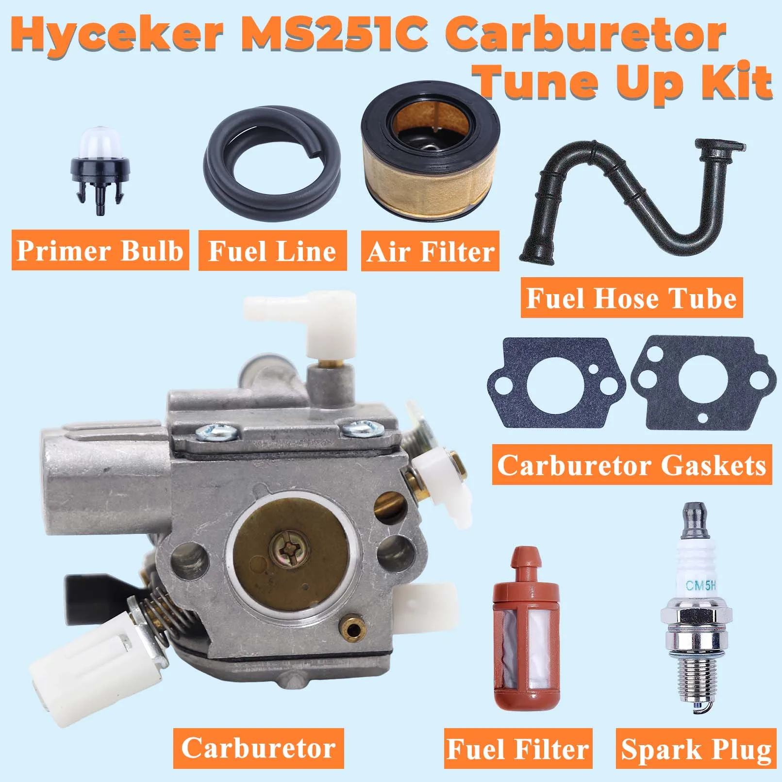 Carburetor Tune Up Kit for Stihl MS251C MS231 MS251 C-BE MS241 Chainsaw Carburetor w/ Primer Bulb Air Filter 1143 120 0641 WTF-9