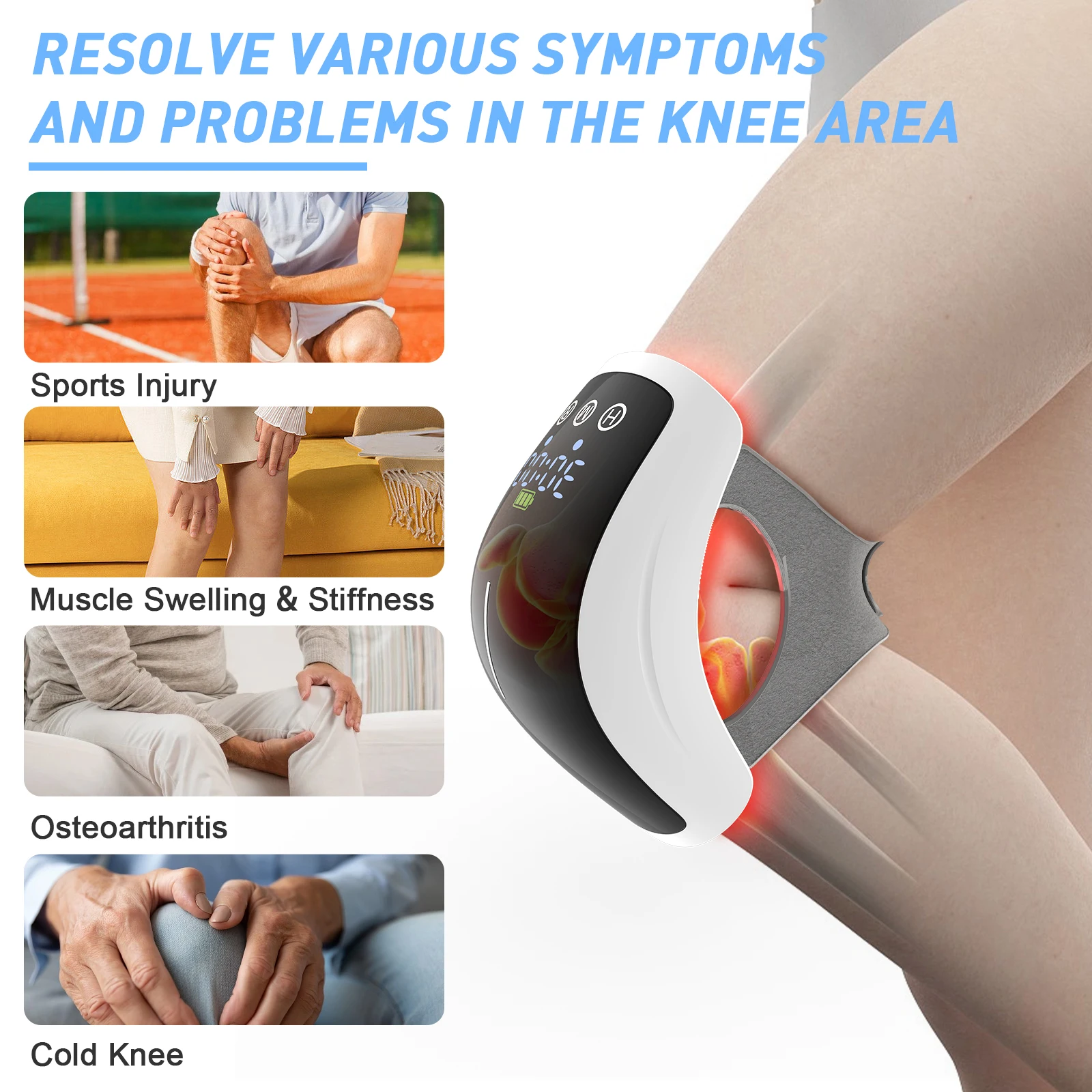 Knee Massager Red Light Therapy Device 70*880nm 660nm 630nm 3 in 1 210 Beads Vibration Massage Joint Pain Relief Relaxing
