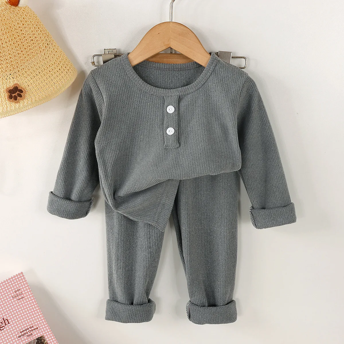 2026 Autumn Kids Underwear Set Knit Long Sleeves T Shirt+Pants Children Set Korean Style Kids Pajamas Suit for Boys Girls - view 3