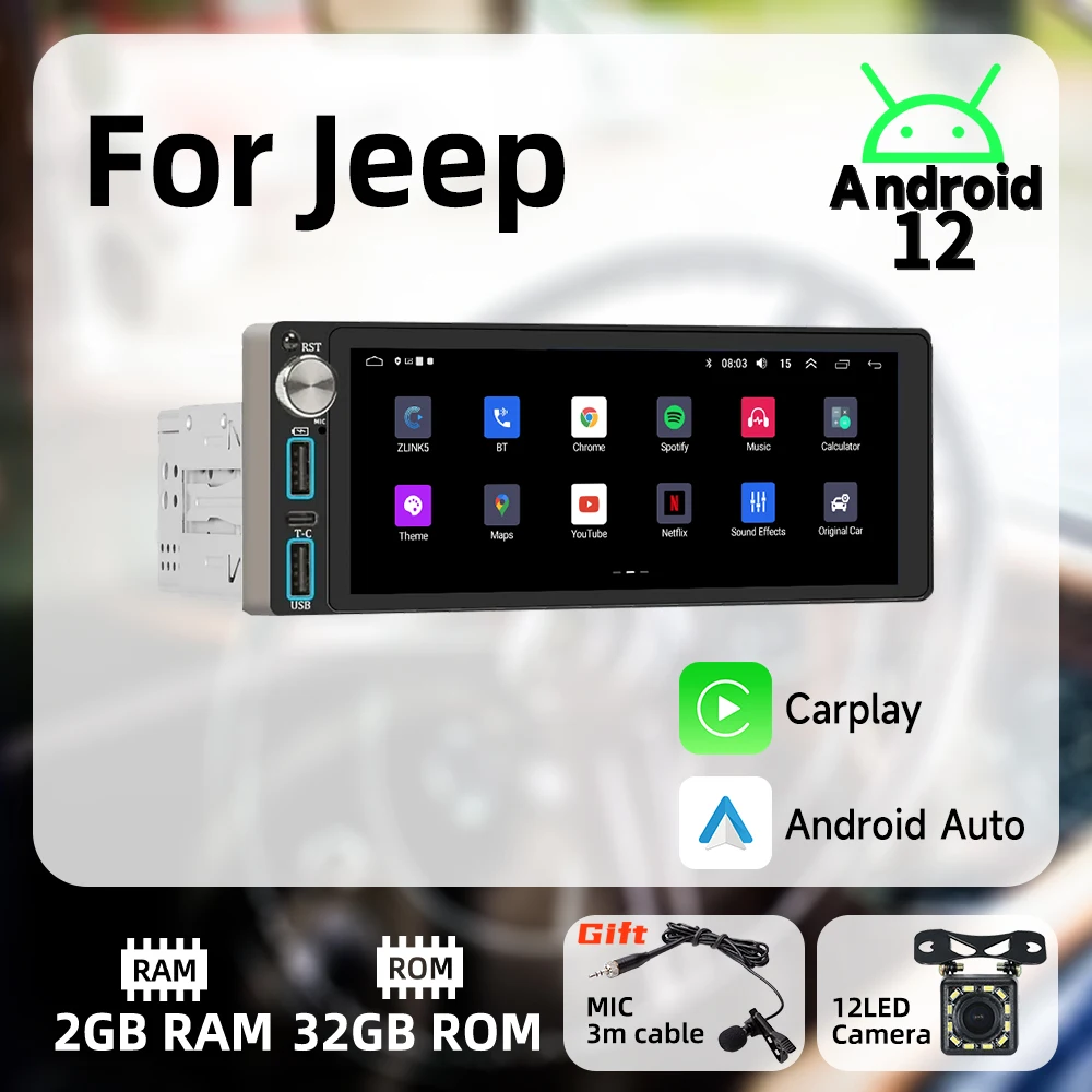 

Carplay Android Auto 1 Din Radio Android Car Multimedia for Jeep 6.86" Screen Stereo Head Unit Autoradio GPS Navigation BT Wifi