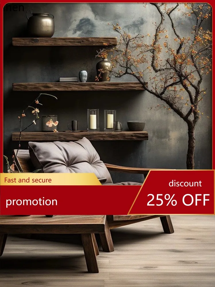 

CZ Solid Wood Leisure Chair Vintage Reception Single Sofa Chair Armrest Natural Wood Backrest Chair