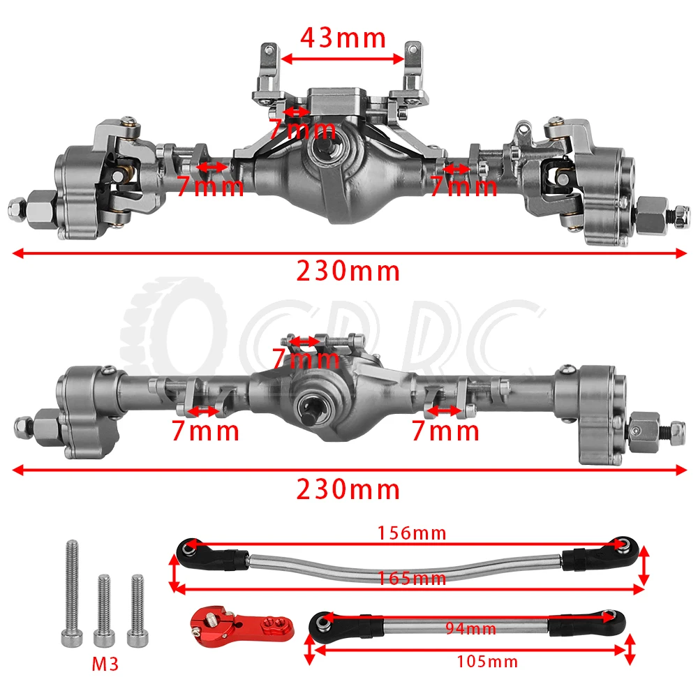 Integrated Aluminum Alloy Front Rear Portal Axle with Servo Steering Rod for 1/10 RC Axial SCX10 II Rock Crawler Car Upgrade